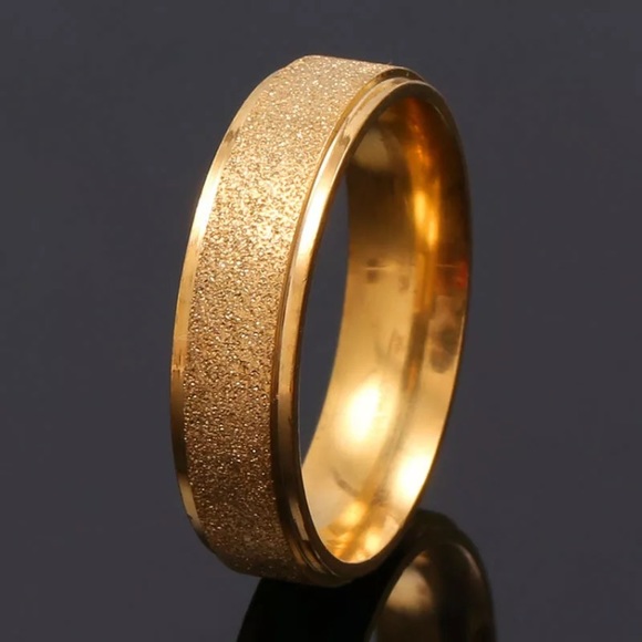 Gold Frosted Stainless Steel Ring - Picture 2 of 5